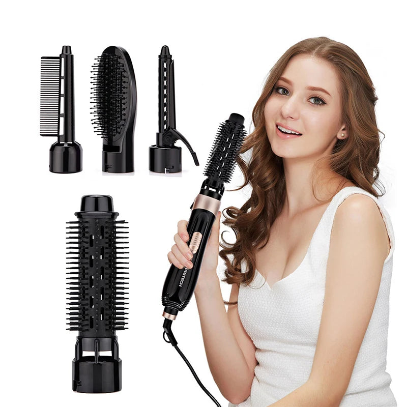 4 in 1 Hair Dryer Brush – Hot Air Comb, Hair Curler, Straightener & Volumizer | Negative Ion Technology
