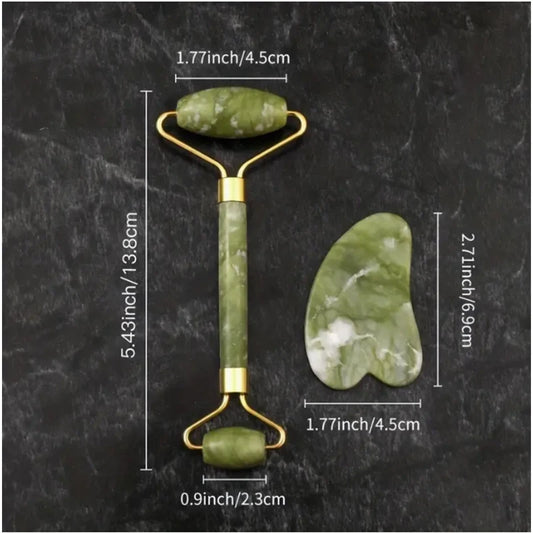 Natural Jade Roller & Gua Sha Facial Massage Set – Real Stone, Anti-Aging, Skin Firming, Lymphatic Drainage