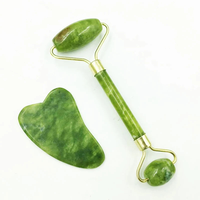 Natural Jade Roller & Gua Sha Facial Massage Set – Real Stone, Anti-Aging, Skin Firming, Lymphatic Drainage